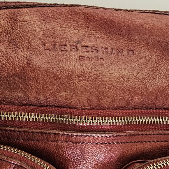 Liebeskind Crossbody Bag Anny Fire Red Aged Leather Zip Flannel Plaid Lined Boho - Picture 3 of 16